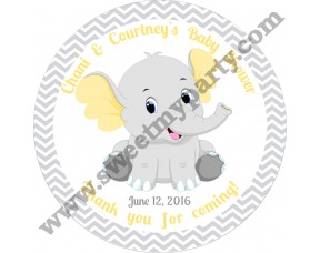 Yellow and grey elephant baby shower stickers,(005ebs)